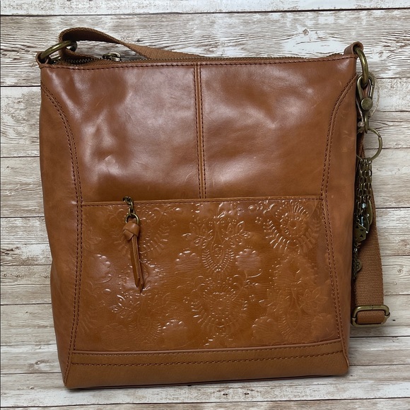 The Sak Brown Tobacco Floral Emboss Luca Leather Bag - Picture 4 of 14